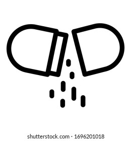 Open capsule pill icon. Outline open capsule pill vector icon for web design isolated on white background
