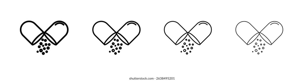 Open capsule pill icon Outline sign symbol set