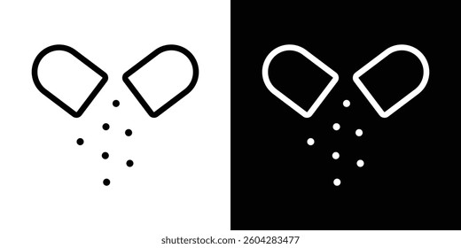 Open capsule pill icons vectors set in stroke line style.