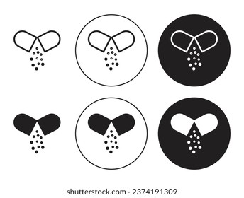 Open capsule pill line icon set. Pharmacist drug icon in black color for ui designs.