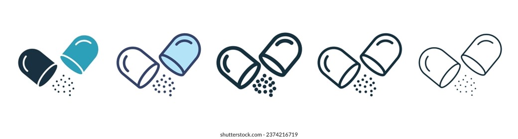 Symbol auf dem Symbol auf der Kapsel öffnen. Pharmazie-Vektorsymbol für i-Designs.