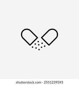 Open capsule pill thin liner icon isolated.