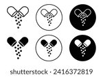 Open Capsule Pill vector icon set collection. Open Capsule Pill Outline flat Icon.