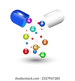 Open capsule vitamins. Science medic concept. Vector illustration. EPS 10.