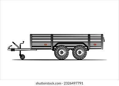 Open car trailer with awning. Car trailer with two wheel axle. Side view. Flat vector illustration isolated on white background.