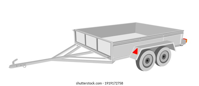 Open car trailer vector illustration isolated on white background. Trailer for passenger cars. Shipping cargo method by road transportation.