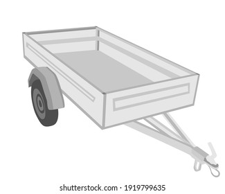 Open car trailer vector illustration isolated on white background. Trailer for passenger cars. Shipping cargo method by road transportation.