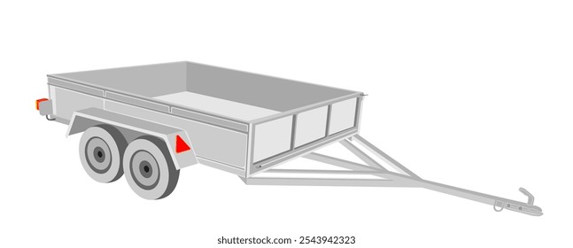 Open car trailer vector illustration isolated on white background. Trailer for passenger cars. Shipping cargo method by road transportation.