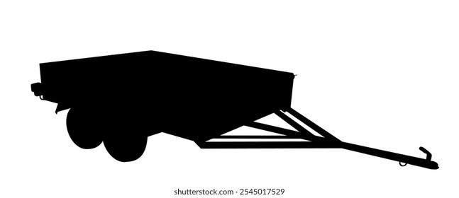 Open car trailer vector silhouette illustration isolated on white background. Trailer for passenger cars. Shipping cargo method by road transportation. Shape cart shadow.