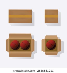 Open cardboard with basket balls inside design illustration 