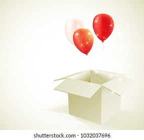 Open cardboard box with balloons,vector illustration