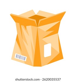 Open cardboard box with barcode waiting for content