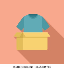 Open cardboard box with a blue t shirt coming out from inside, concept of donating clothes