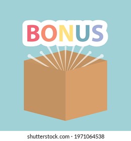 open cardboard box with bonus banner- vector illustration