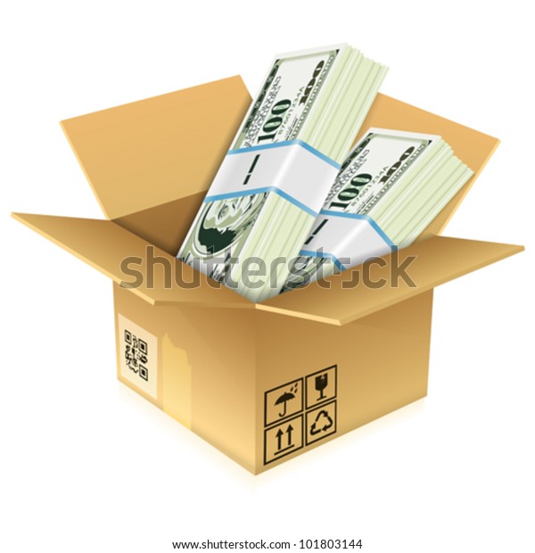 Open Cardboard Box Dollar Bills Vector Stock Vector (Royalty Free