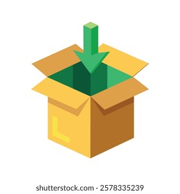 Open Cardboard Box with Download Arrow