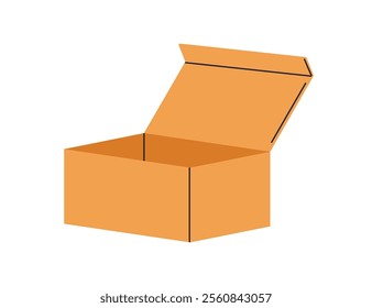 Open cardboard box. Eco-friendly kraft container for storage, delivery. Carton recyclable package. Natural zero-waste plastic-free recycled pack. Flat vector illustration isolated on white background