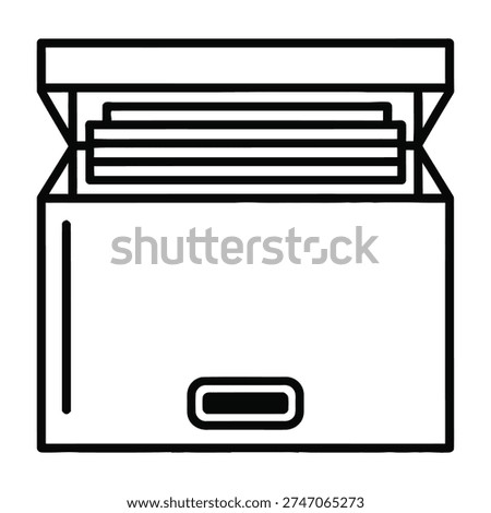 Open cardboard box filled with neatly stacked papers showcasing organized storage in minimalistic white setting