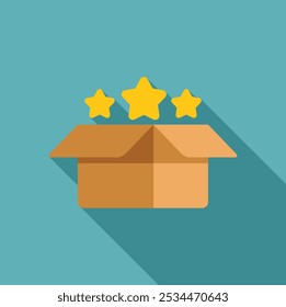 Open cardboard box with a five star rating above is a concept for customer satisfaction