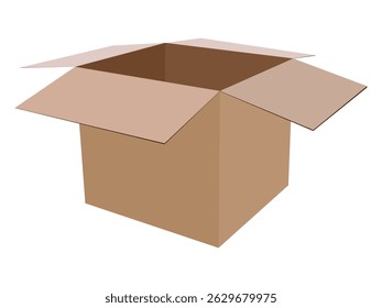 Open cardboard box with flaps up isolated on white background flat design
