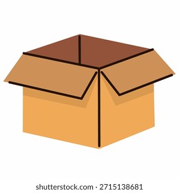 Caja de cartón abierta en estilo plano dibujado a mano para conceptos de embalaje y entrega. Perfecto para imágenes de unboxing, gráficos de almacén e ilustraciones de comercio electrónico.