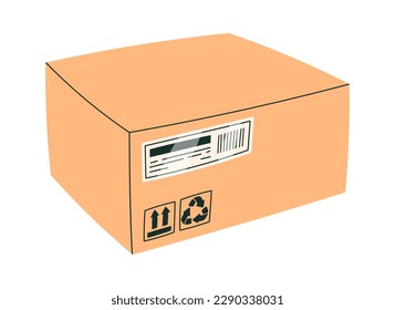 Open cardboard box flat icon Fragile sticker and bill of lading. Vector illustration