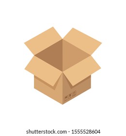 Open cardboard box. Flat vector illustration isolated.