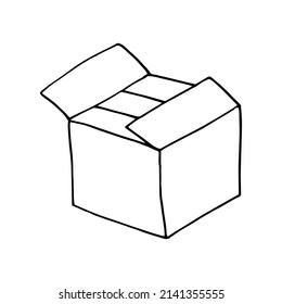 open cardboard box hand drawn in doodle style. 