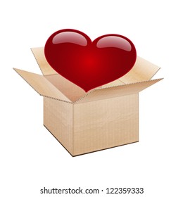open cardboard box and heart