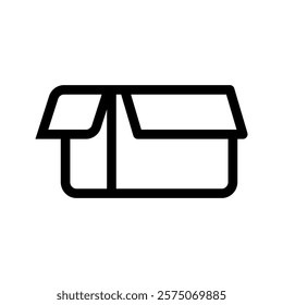 Open cardboard box icon with both opposite sides unfolded. Represents flexible storage, shipping, or packaging solutions. Ideal for logistics, delivery, and warehouse themes.