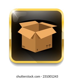 Open cardboard box icon With long shadow over app button