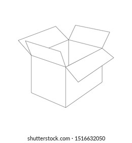 Open cardboard box isolated on white background. Illustration, Vector.