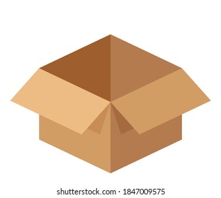 open cardboard box isolated on white, cargo container box brown, carton post box for packaging, packaging brown box for clip art, vector