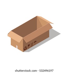 Open cardboard box isolated on white background.
