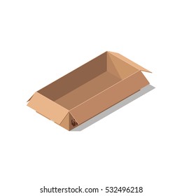 Open cardboard box isolated on white background.