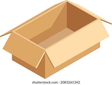 Öffnen Sie die Faltschachtel. Isometrisches leeres Lieferpaket