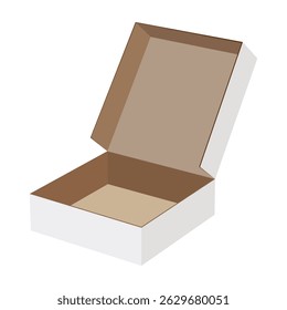 Open cardboard box with lid slightly open isolated on white background flat design
