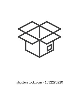 Open cardboard box line icon. linear style sign for mobile concept and web design. Parcel box packaging outline vector icon. Symbol, logo illustration. Vector graphics