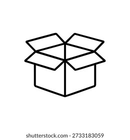 Open cardboard box line icon black and white vector symbol for logistics warehouse shipping and packaging