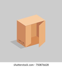 An open cardboard box. On a gray background. Vector.