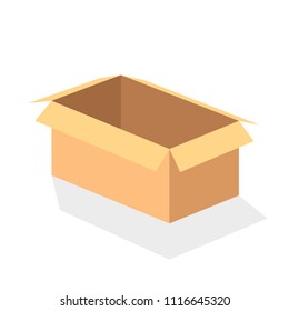 Open cardboard box on white background. Vector illustration.