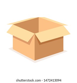 Open cardboard box on white background. Vector illustration.