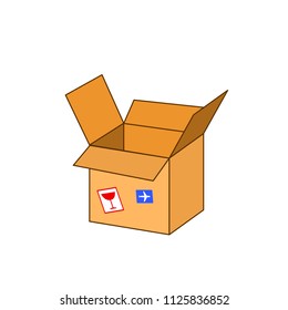Open cardboard box package, delivery illustration, vector
