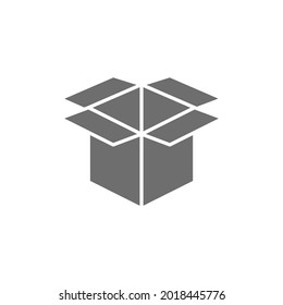 Open cardboard box, paper garbage gray icon.