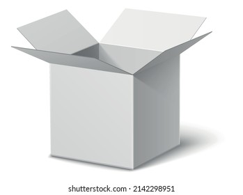 Open cardboard box. Parcel mockup. White blank template