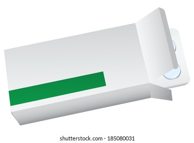 Open cardboard box with pills. Vector illustration.