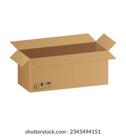 Open cardboard box realistic vector illustration isolated on white background