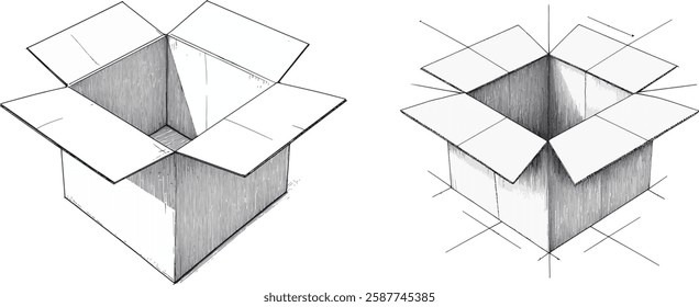 Open Cardboard Box Sketch Vector Illustration