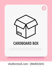 Open cardboard box thin line icon. Packaging for delivery service. Modern vector illustration.