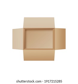 Open Cardboard Box From Top View - Empty Package Container Mockup Isolated On White Background. Realistic Packaging Crate From Above - Vector Illustration.